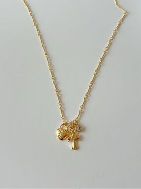 Gold Charm Cross & Heart Pendant Necklace - Women's Jewelry